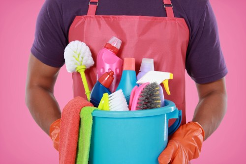 Professional house cleaning in a bright living room