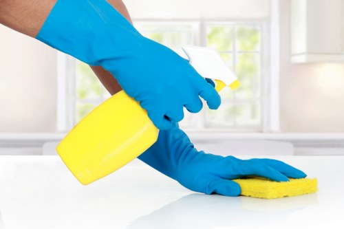 Kitchen surfaces being cleaned during move out cleaning