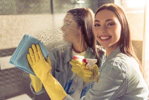 Bathroom move in cleaning with disinfected sink and shower